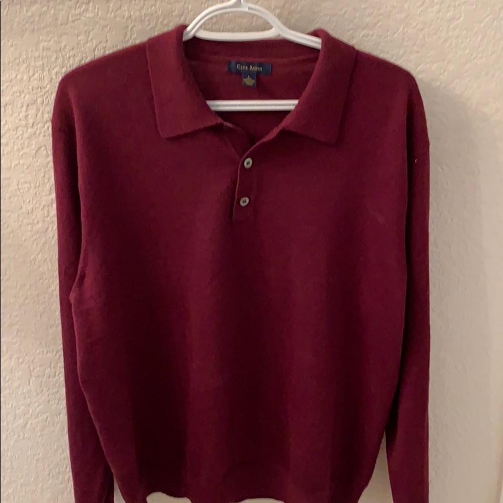 NWOT Deep Red 100% Merino Wool long sleeve polo